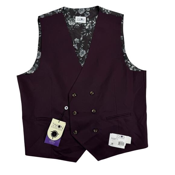Tayion Mens Classic Fit Solid Double-Breasted Suit Vest Burgundy L - Picture 1 of 4